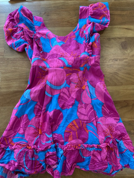 Tuckernuck Dresses & Skirts - Tuckernuck Pink and Blue Floral Ruffle Sleeve Linen Dress Size Medium